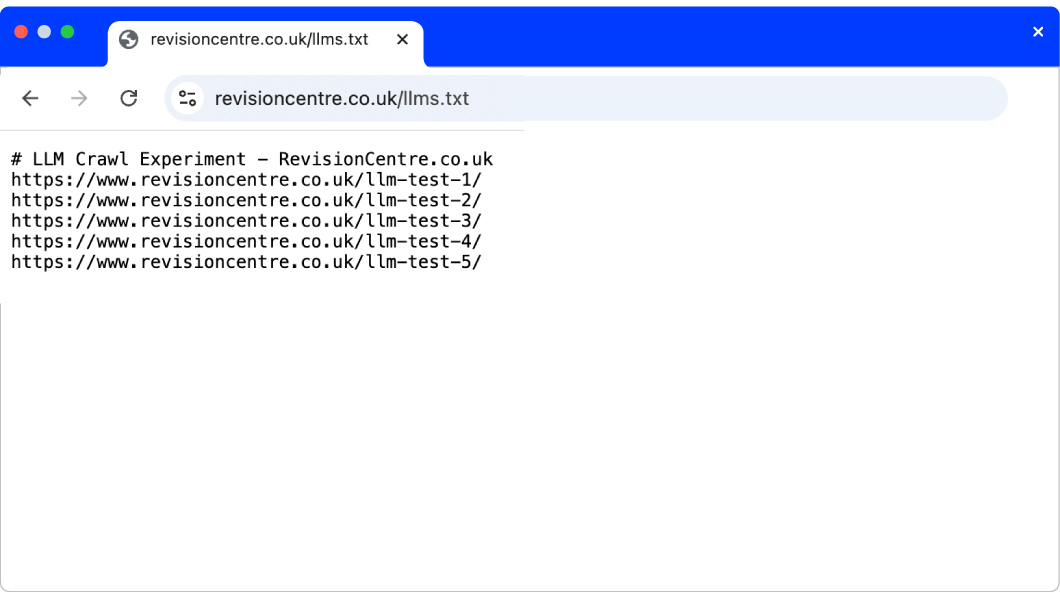 A screenshot of one of the LLMs.txt files created for this experiment.