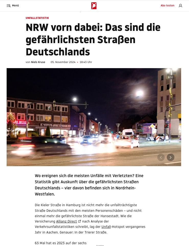 stern.de coverage of Germany's most dangerous roads
