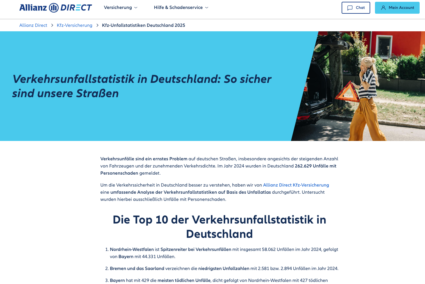 Allianz Direct accident statistics study page