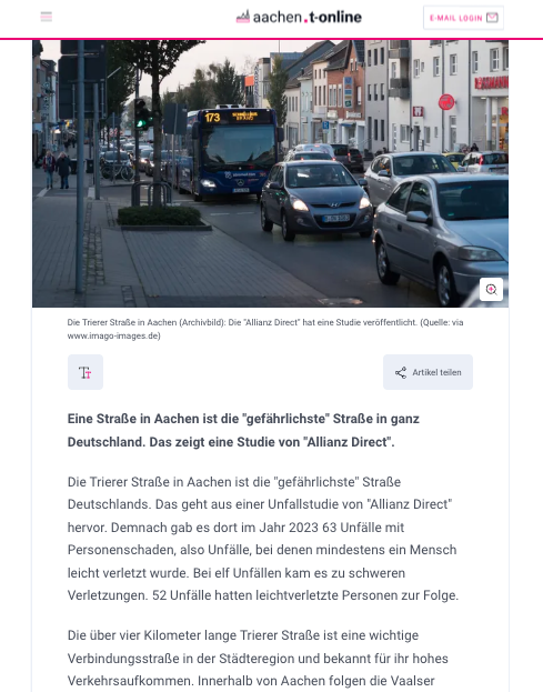 t-online coverage of the most dangerous roads study