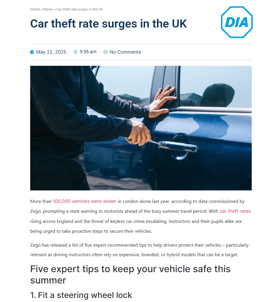 Driving Instructors Association coverage citing the asset