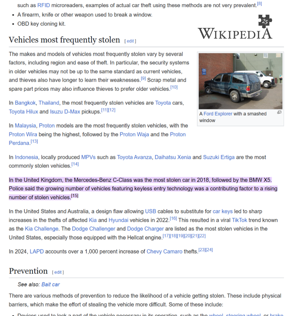 Wikipedia citation linking to the car theft statistics asset