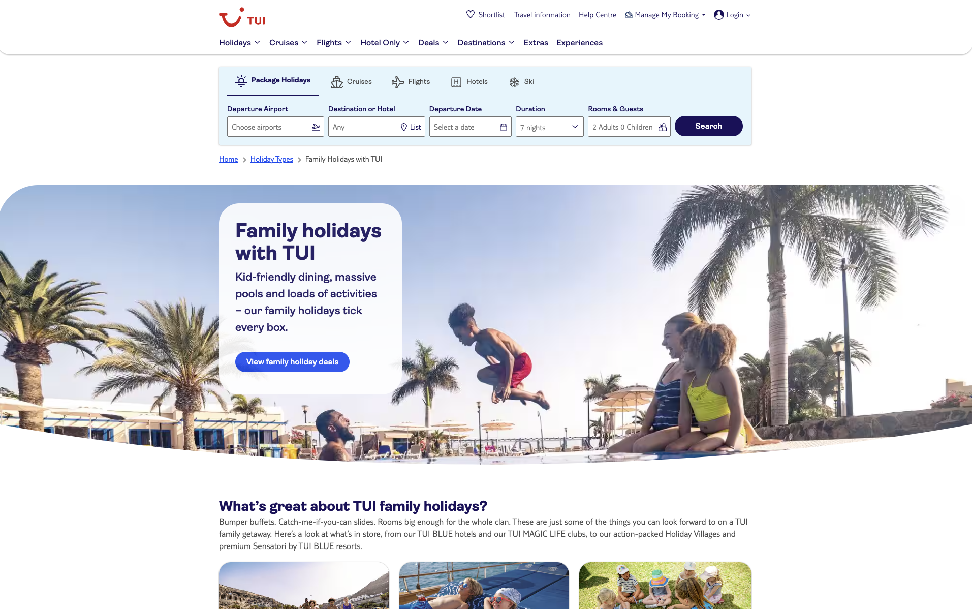The TUI family holidays page
