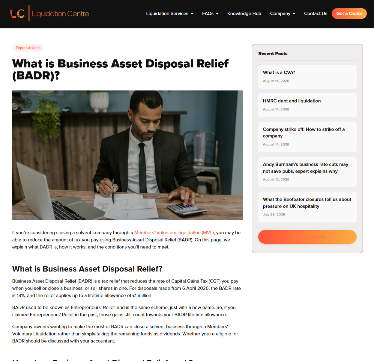 Search-led content published on the Liquidation Centre knowledge hub
