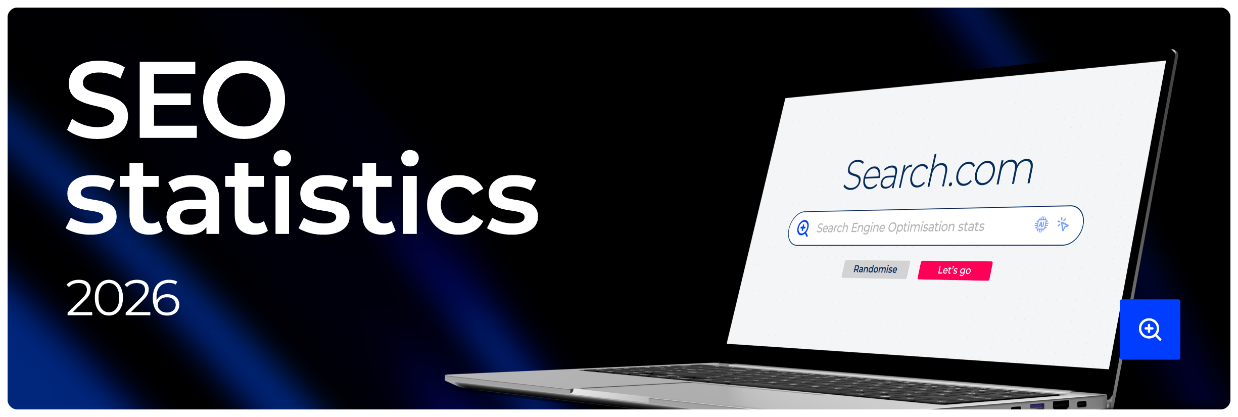 Feature image with the title 'SEO statistics 2026' and an image of a laptop performing a search