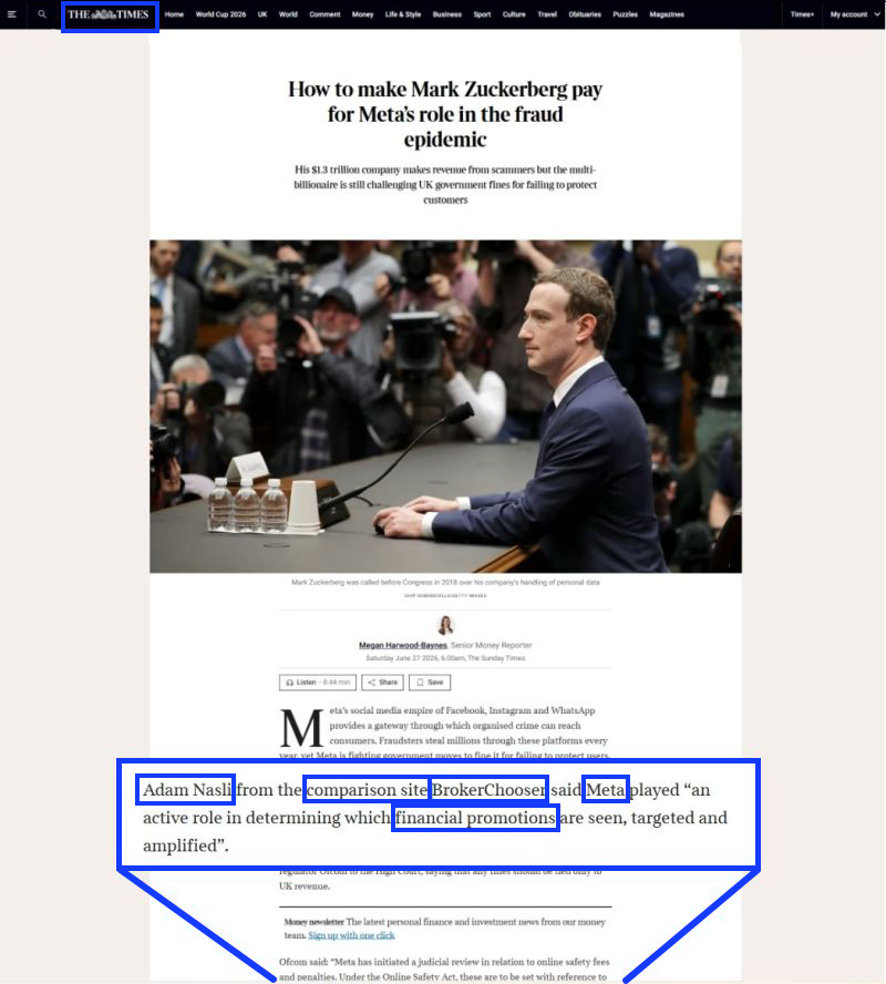 A screenshot of some coverage of 'context wrapping' in an article in The Times online.