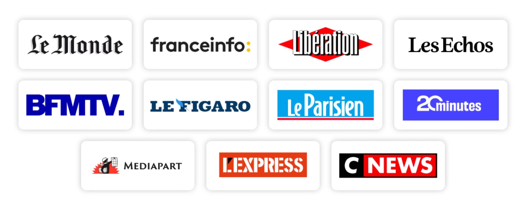 Logos of prominent French news outlets in grid layout
