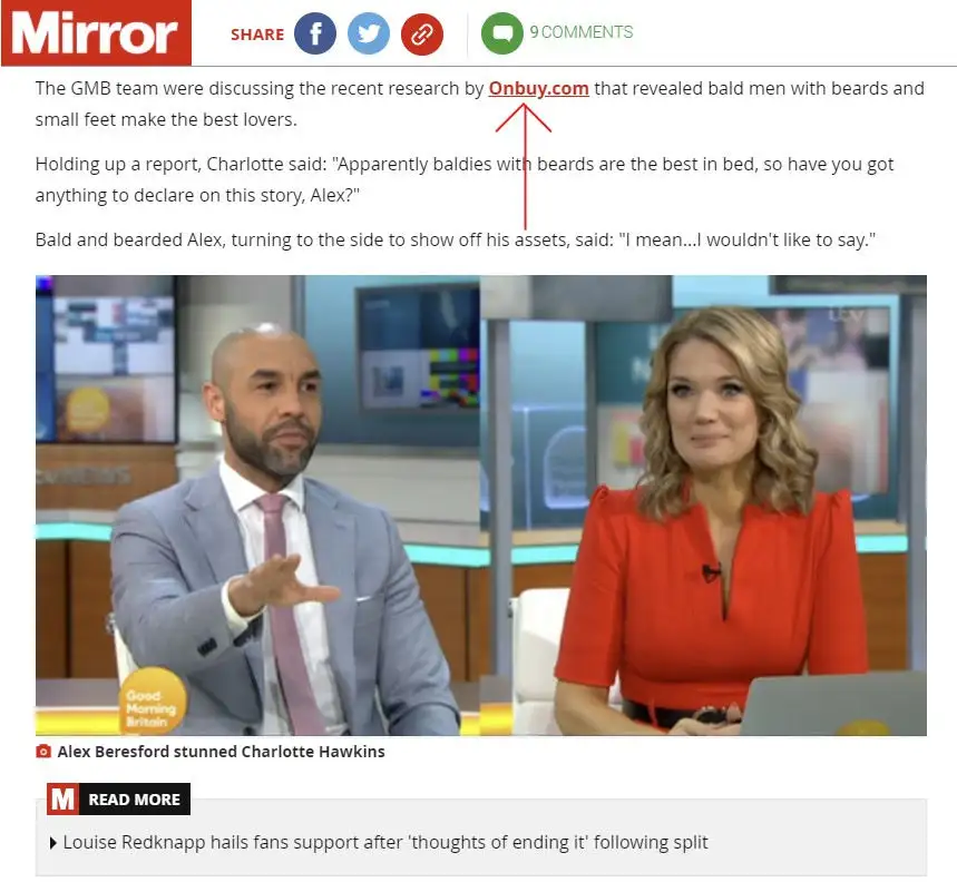 Digital PR link example in the Mirror.