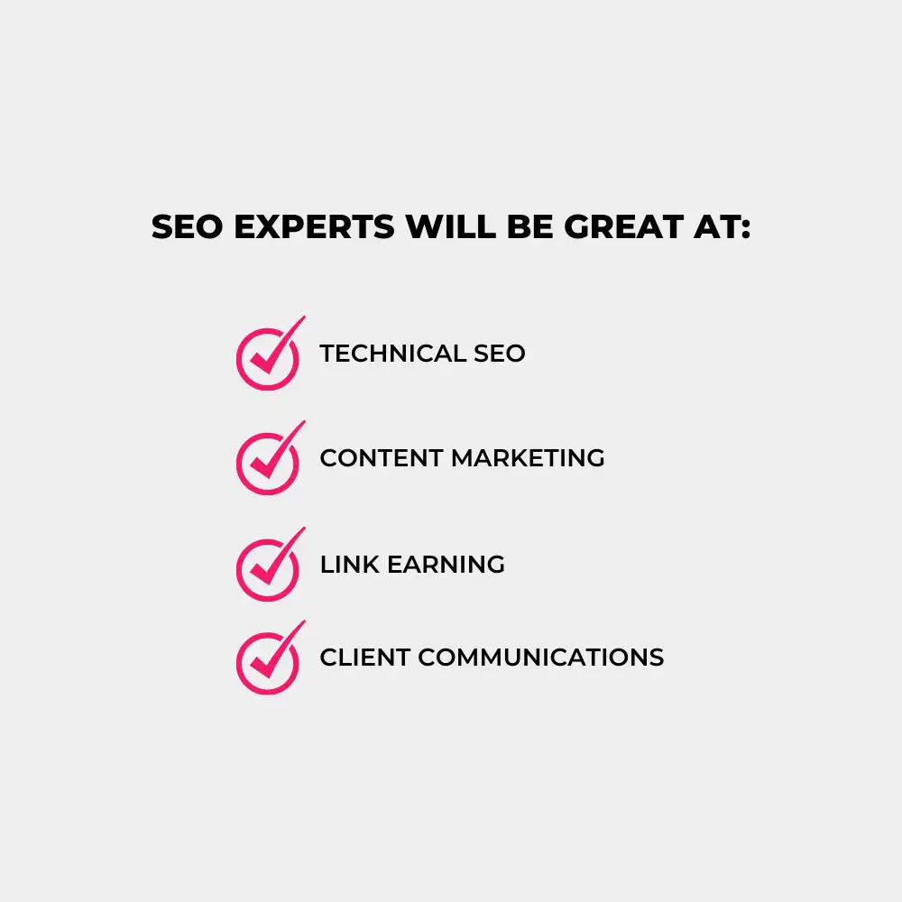 Checklist of things a true SEO expert will be great at.