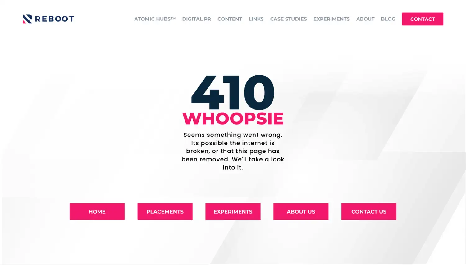 Example of a 410 response code on the Reboot Online website.