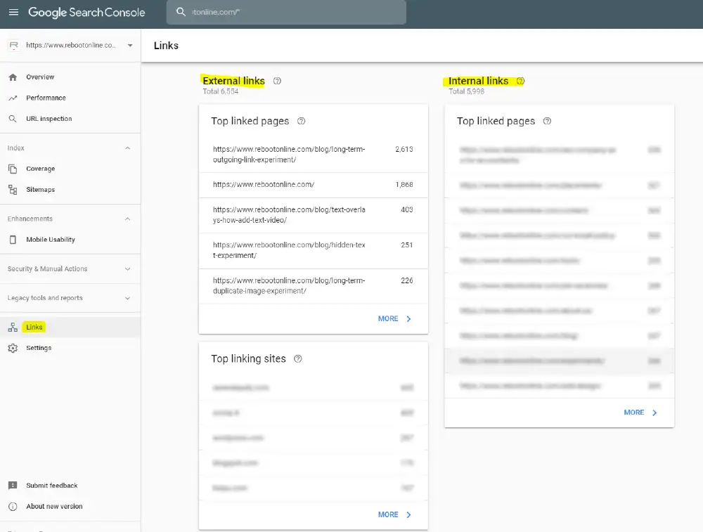 Internal Link Audit on Google Search Console