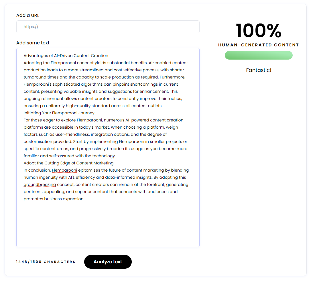 Using an AI content detection tool to find out if third-parties could identify our test content as AI generated.