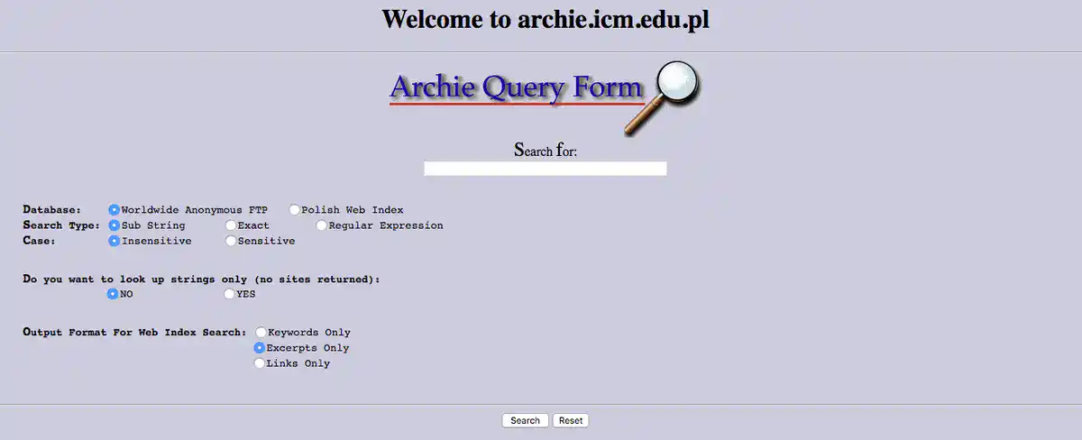 Screenshot of Archie homepage