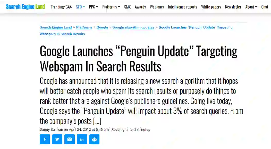 Search Engine Land talking about the Penguin update
