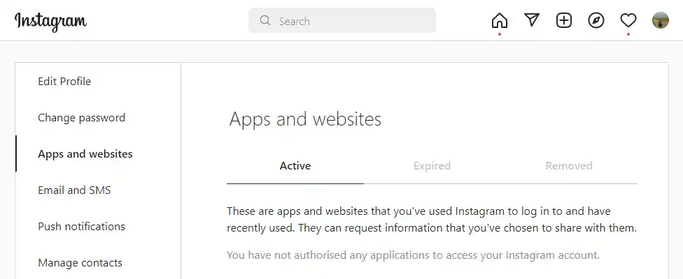 Manage your authorised apps on Instagram