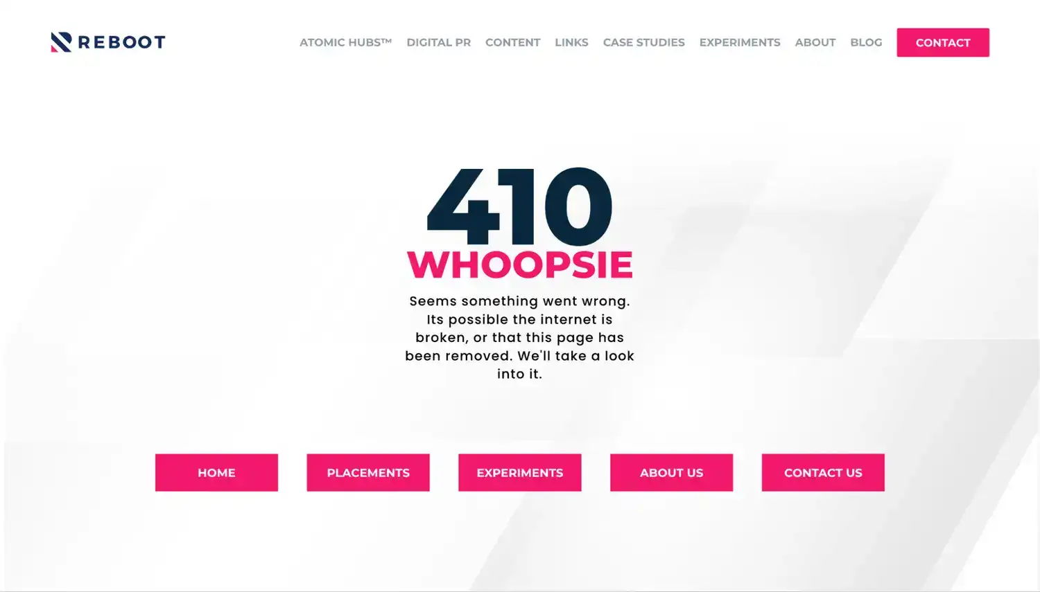 Example of a 410 response code on the Reboot Online website.