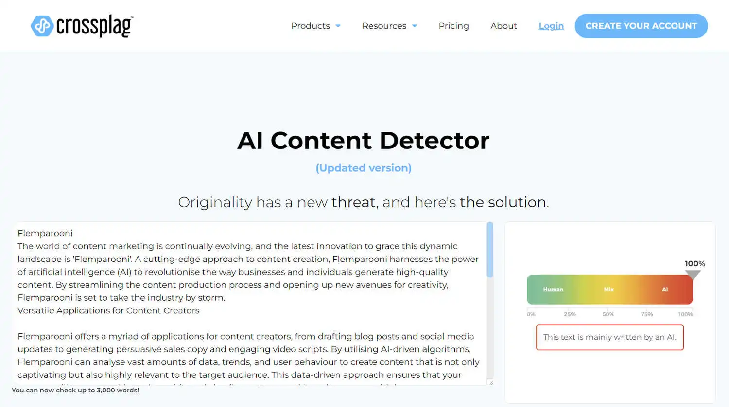 An AI content detection tool showing our AI generated content being detected after the experiment.